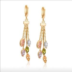Marquis drop morganite peridot tanzanite earrings